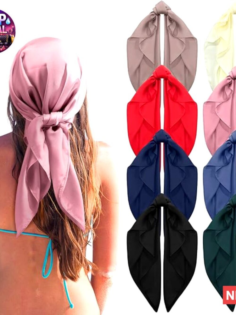 Satin Square Head Scarves Set of 8 Silk Bandana Hair Wrap for Sleeping